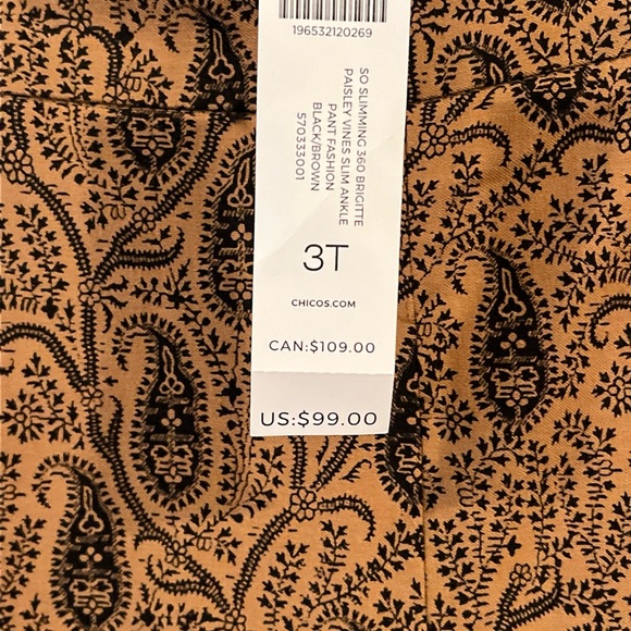 Chico’s Brown New With Tags Slimming Brigitte Paisley Print Ankle Pants XL 16  T - Picture 3 of 6